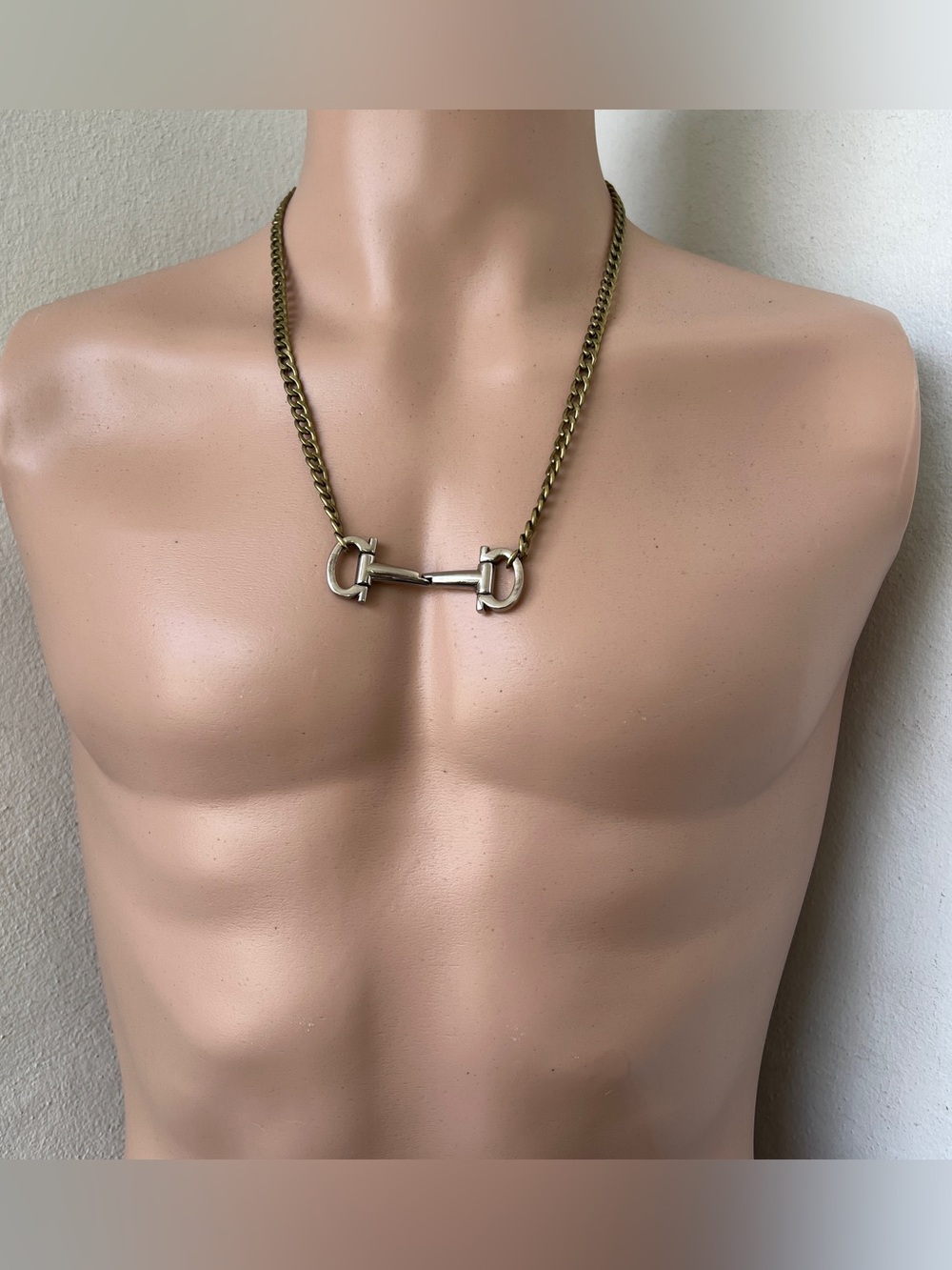 Men’s Ferragamo Horsebit Hardware Necklace | Two-tone Silver & Bronze 25” Chain